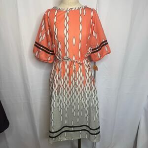 Vintage Extras Coral Geometric Belted Dress 18.5 Made USA NWT